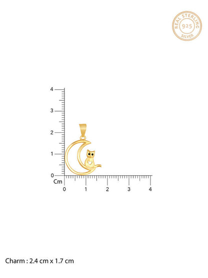 Golden Cat In Crescent Moon Pendant with Link Chain