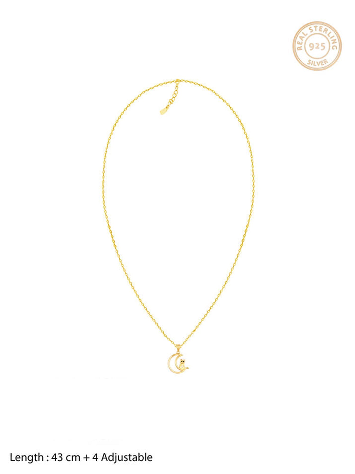Golden Cat In Crescent Moon Pendant with Link Chain