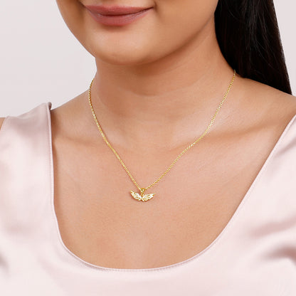 Golden Angel Wings Pendant With Link Chain