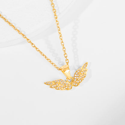 Golden Angel Wings Pendant With Link Chain