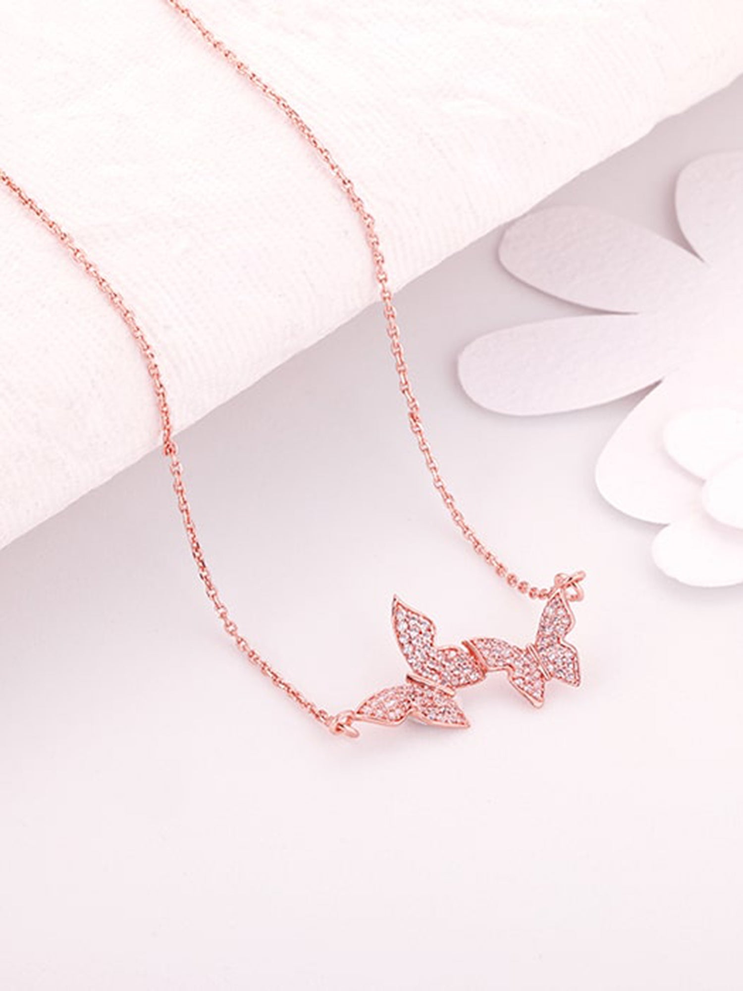 Rose Gold Wavering Wings Necklace