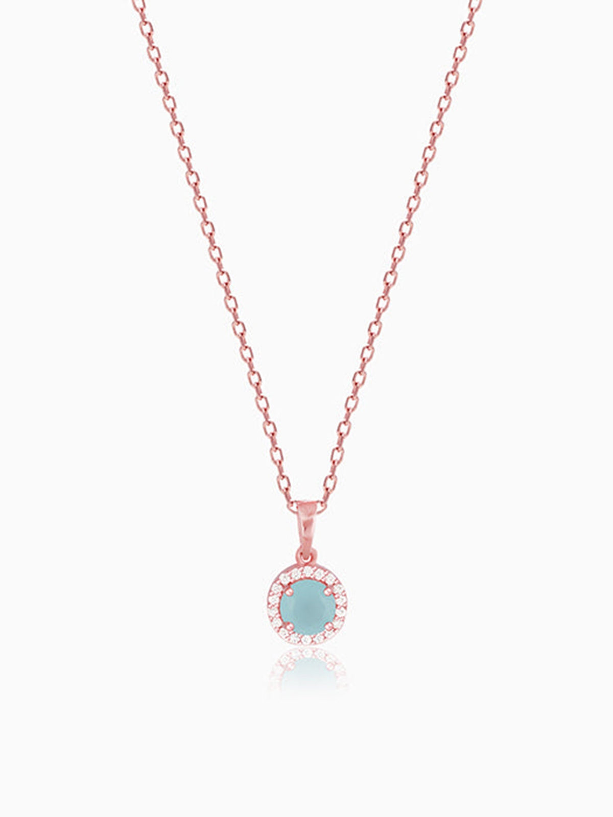 Rose Gold Blue Halo Pendant With Link Chain