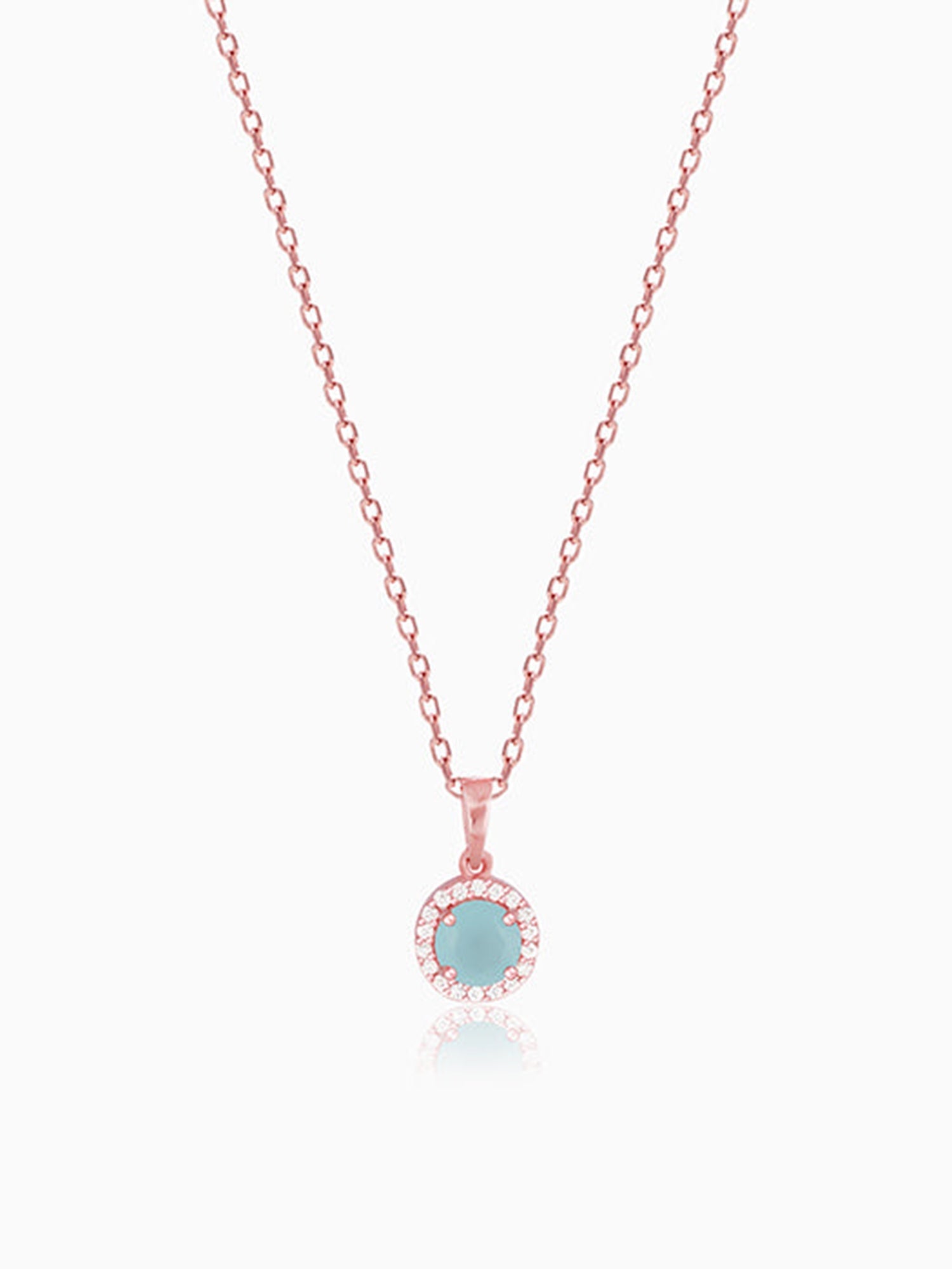 Rose Gold Blue Halo Pendant With Link Chain