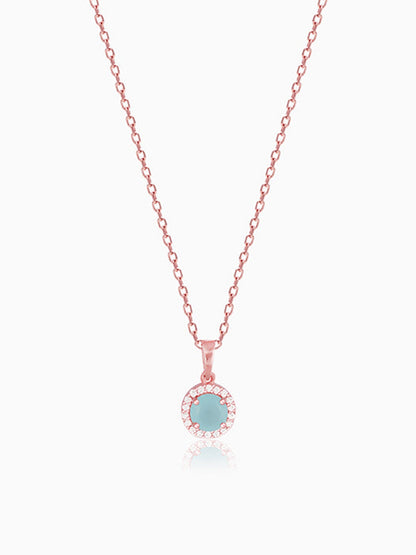Rose Gold Blue Halo Pendant With Link Chain