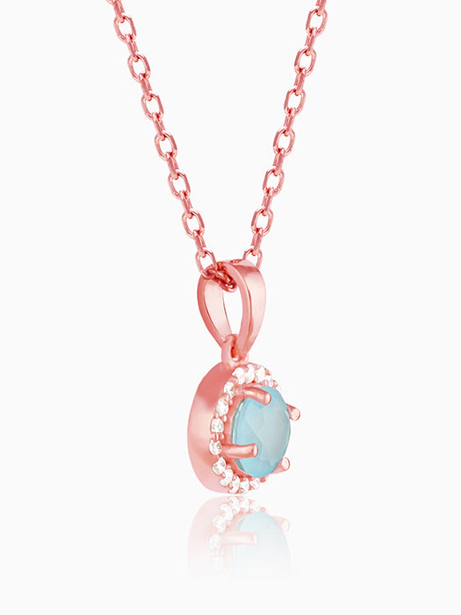 Rose Gold Blue Halo Pendant With Link Chain