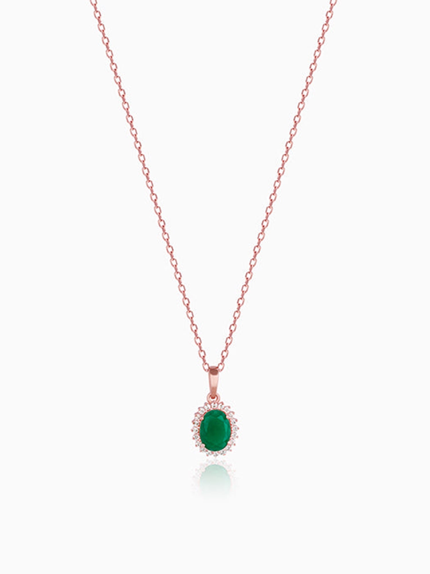 Rose Gold Evergreen Halo Pendant With Link Chain