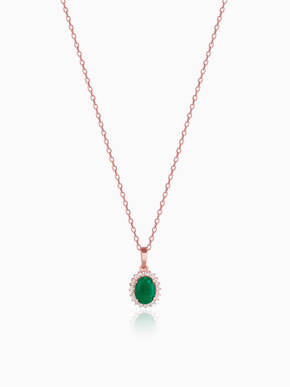 Rose Gold Evergreen Halo Pendant With Link Chain