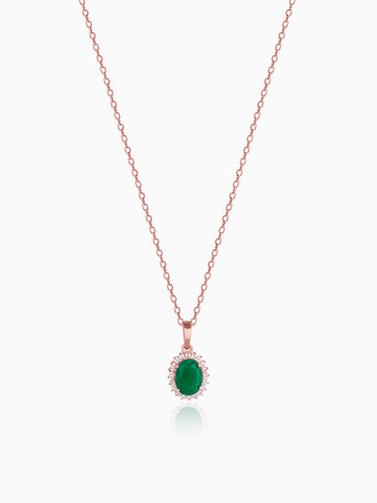 Rose Gold Evergreen Halo Pendant With Link Chain