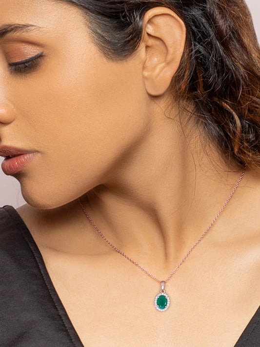 Rose Gold Evergreen Halo Pendant With Link Chain