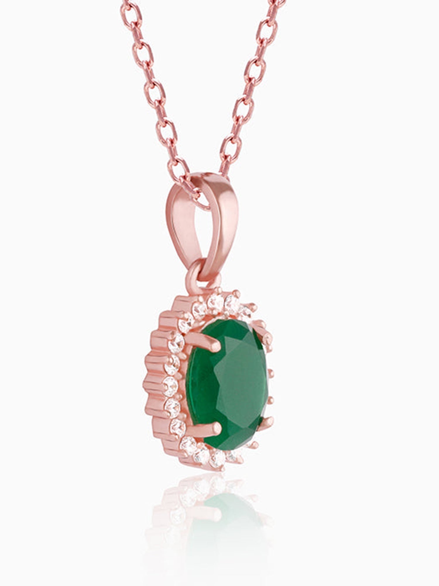 Rose Gold Evergreen Halo Pendant With Link Chain
