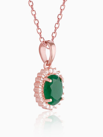 Rose Gold Evergreen Halo Pendant With Link Chain