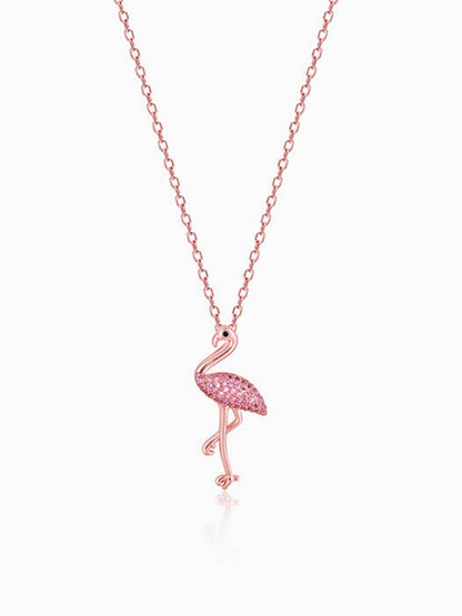 Rose Gold Zircon Flamingo Pendant with Link Chain