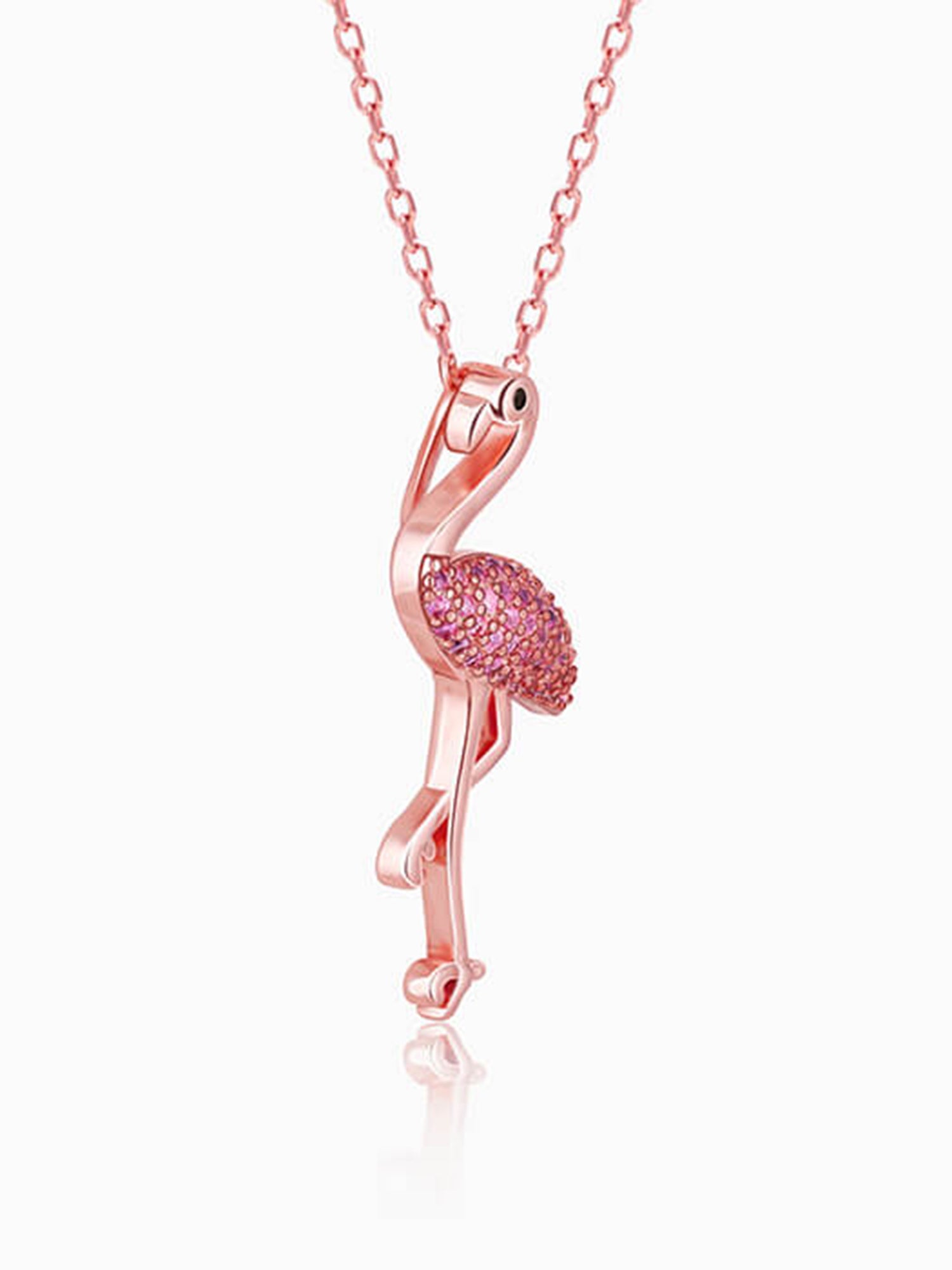 Rose Gold Zircon Flamingo Pendant with Link Chain
