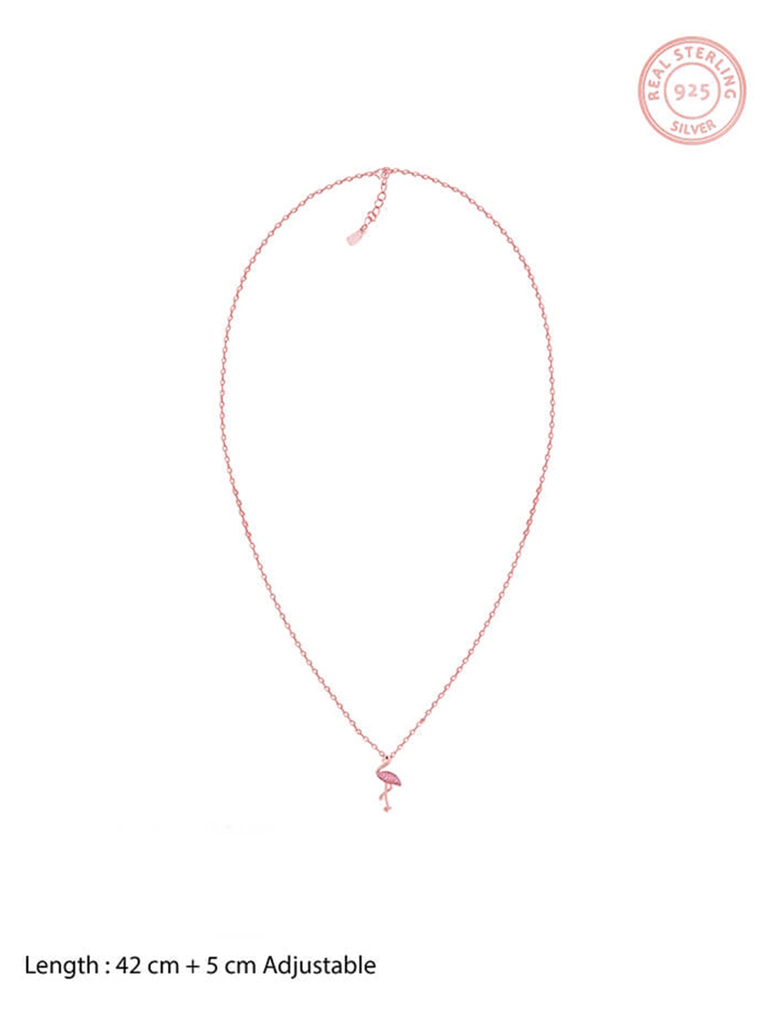 Rose Gold Zircon Flamingo Pendant with Link Chain
