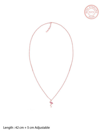Rose Gold Zircon Flamingo Pendant with Link Chain