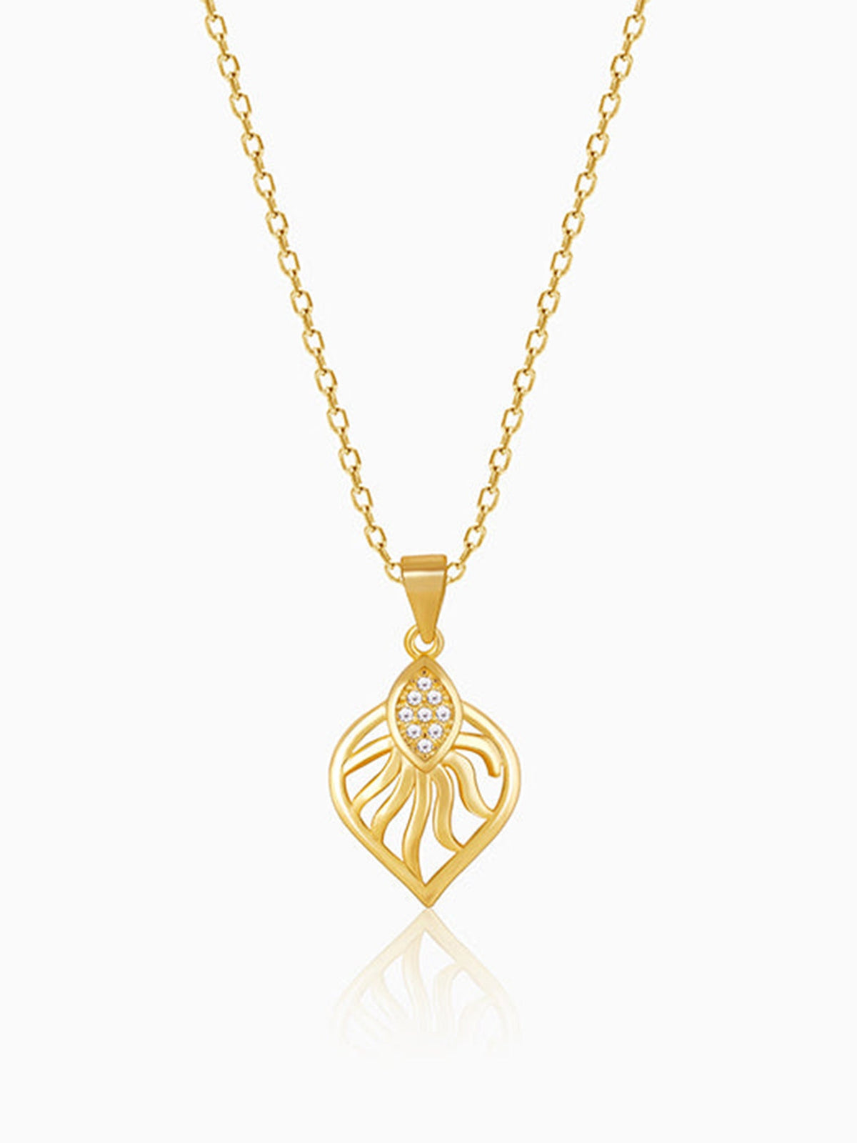Golden Sun Leaf Pendant With Link Chain