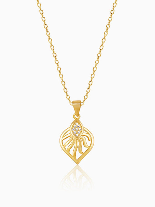 Golden Sun Leaf Pendant With Link Chain
