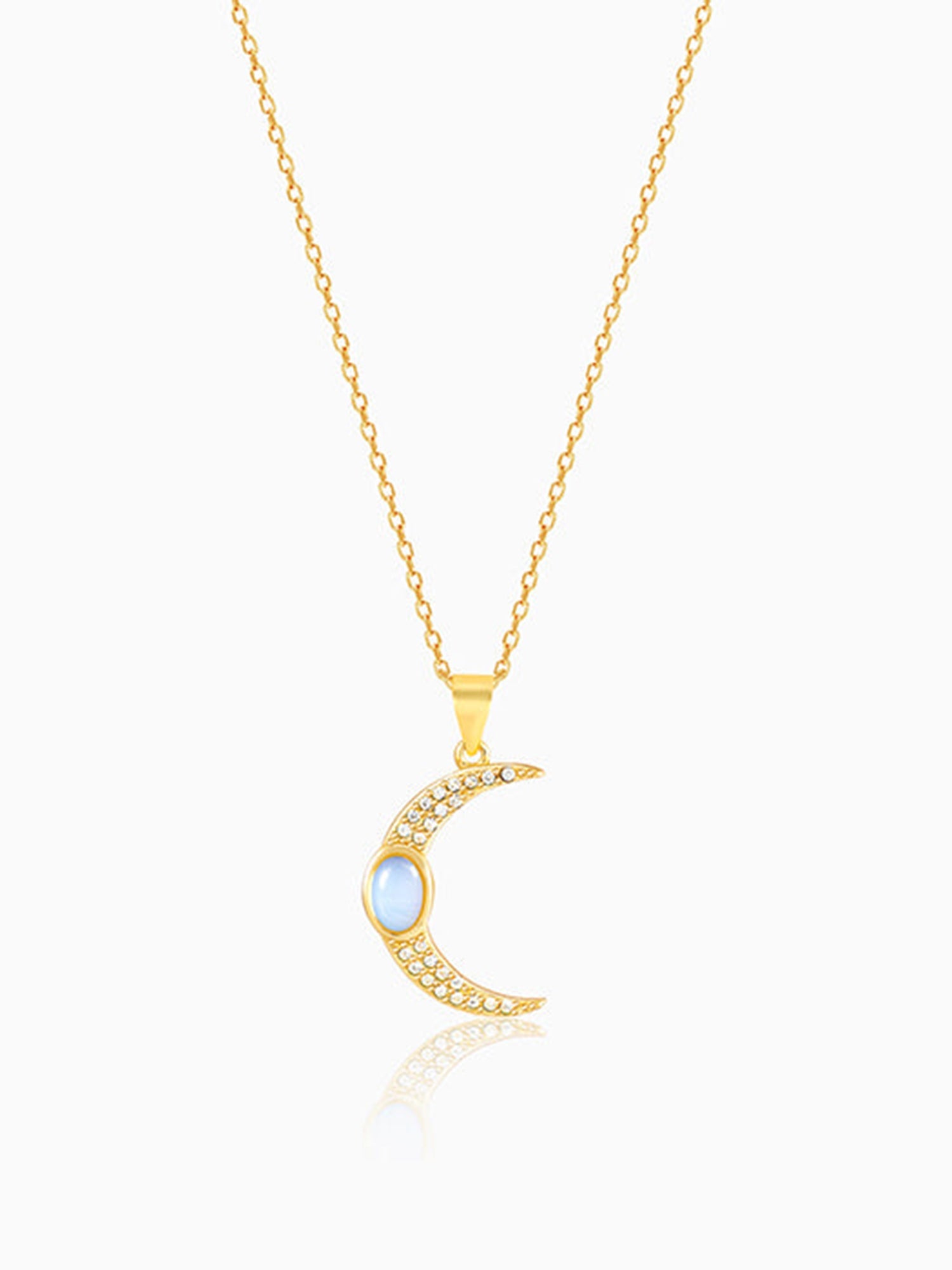 Golden Zircon Moon Pendant With Link Chain