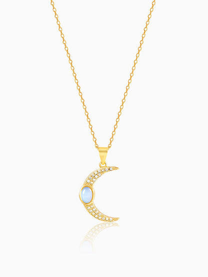 Golden Zircon Moon Pendant With Link Chain