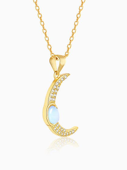 Golden Zircon Moon Pendant With Link Chain