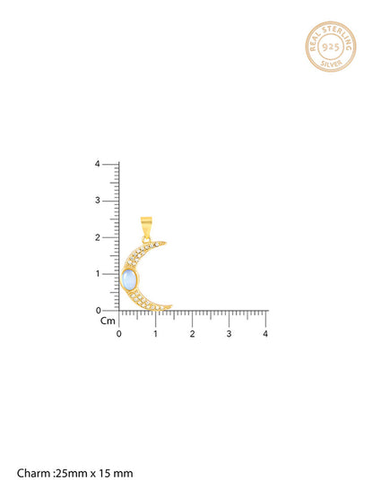 Golden Zircon Moon Pendant With Link Chain