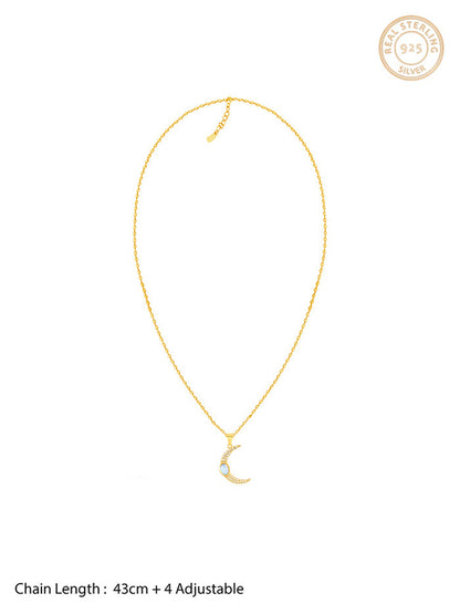 Golden Zircon Moon Pendant With Link Chain