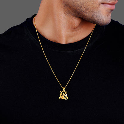 Golden Gleaming Ganesha Pendant With Box Chain For Him