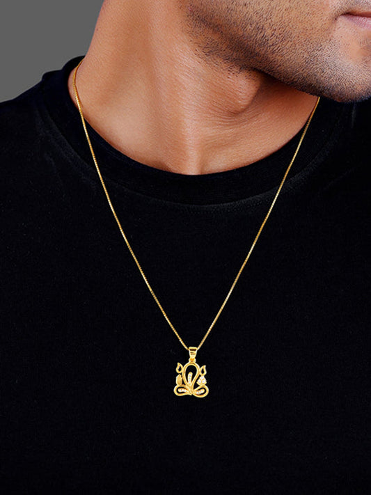 Golden Gleaming Ganesha Pendant With Box Chain For Him