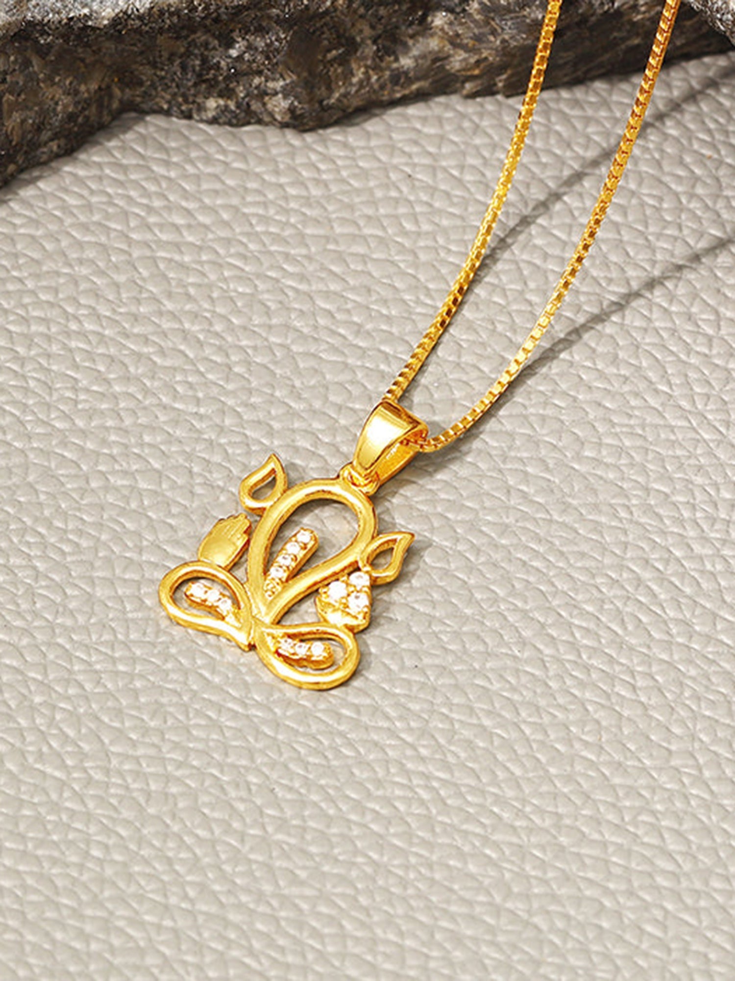 Golden Gleaming Ganesha Pendant With Box Chain For Him