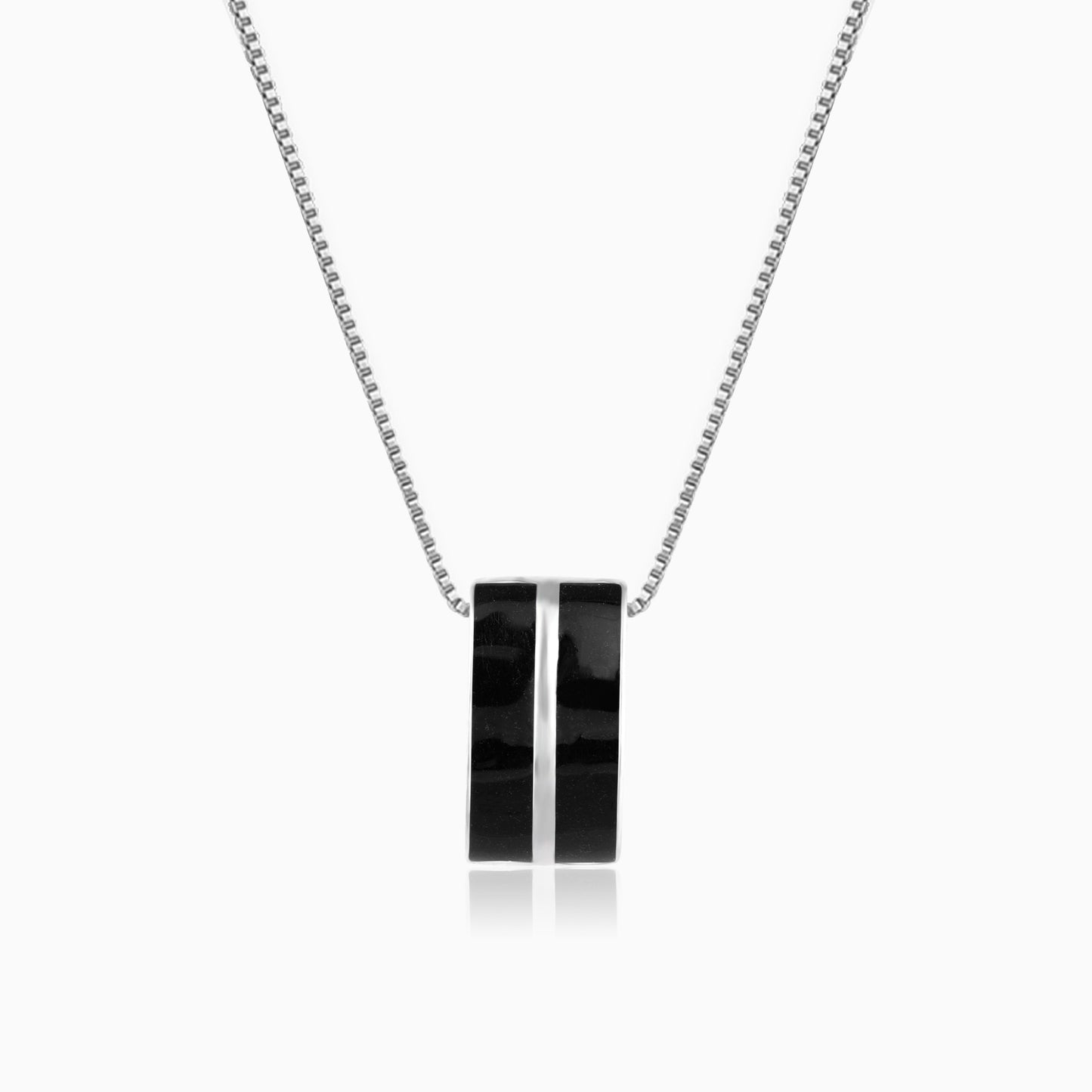Silver Bold Black Pendant With Box Chain For Him