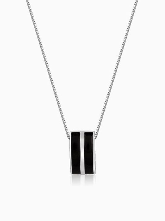 Silver Bold Black Pendant With Box Chain For Him