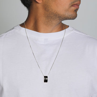 Silver Bold Black Pendant With Box Chain For Him