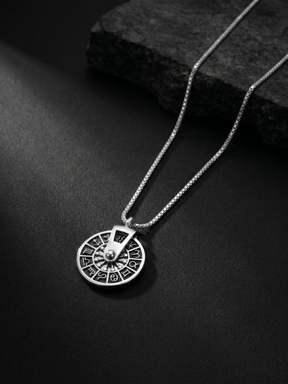 Oxidised Silver Zodiac Spin Pendant With Box Chain For Him