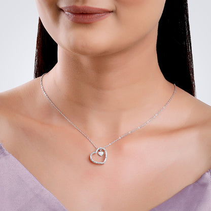 Silver Dazzling Zircon Heart Pendant With Link Chain