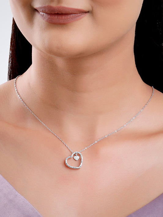 Silver Dazzling Zircon Heart Pendant With Link Chain