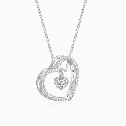 Silver Dazzling Zircon Heart Pendant With Link Chain