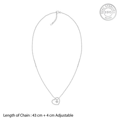 Silver Dazzling Zircon Heart Pendant With Link Chain
