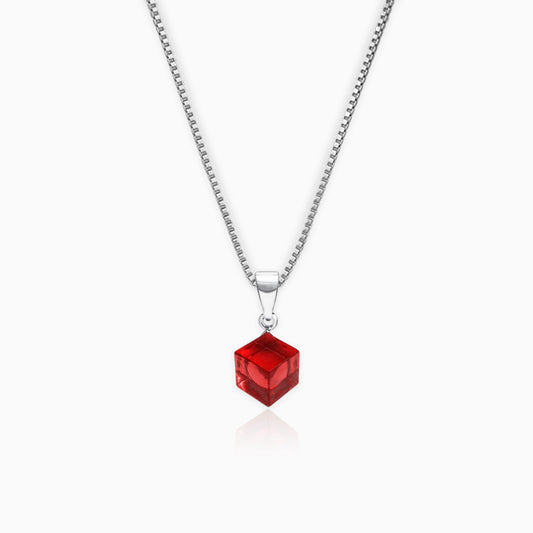 Silver Crimson Crystal Pendant with Box Chain