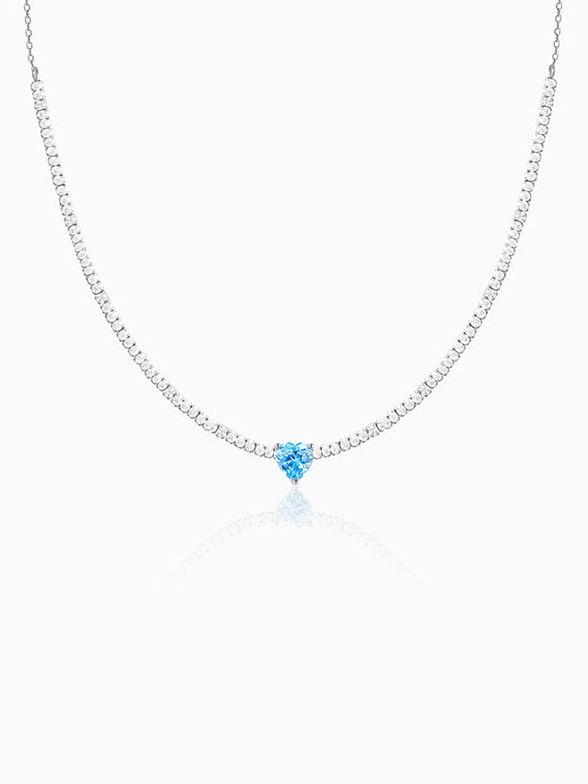 Silver Blue Heart Choker Necklace