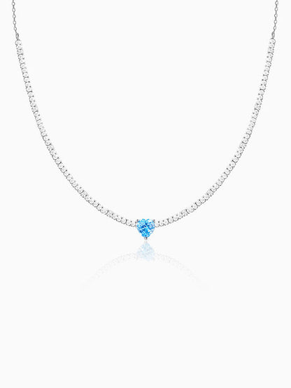 Silver Blue Heart Choker Necklace