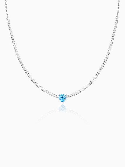 Silver Blue Heart Choker Necklace