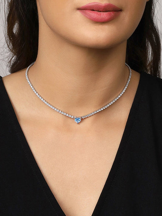 Silver Blue Heart Choker Necklace