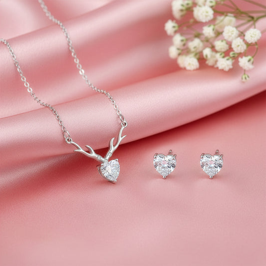 Silver Deer Solitaire Heart Set