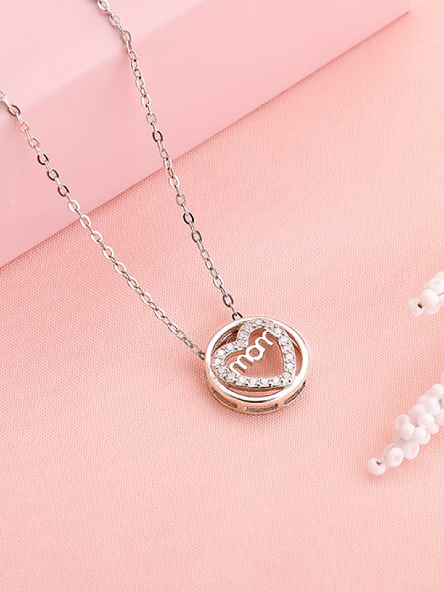 Silver Heart MOM Necklace