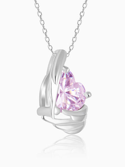 Silver Pink Angel Wings of Protection Necklace