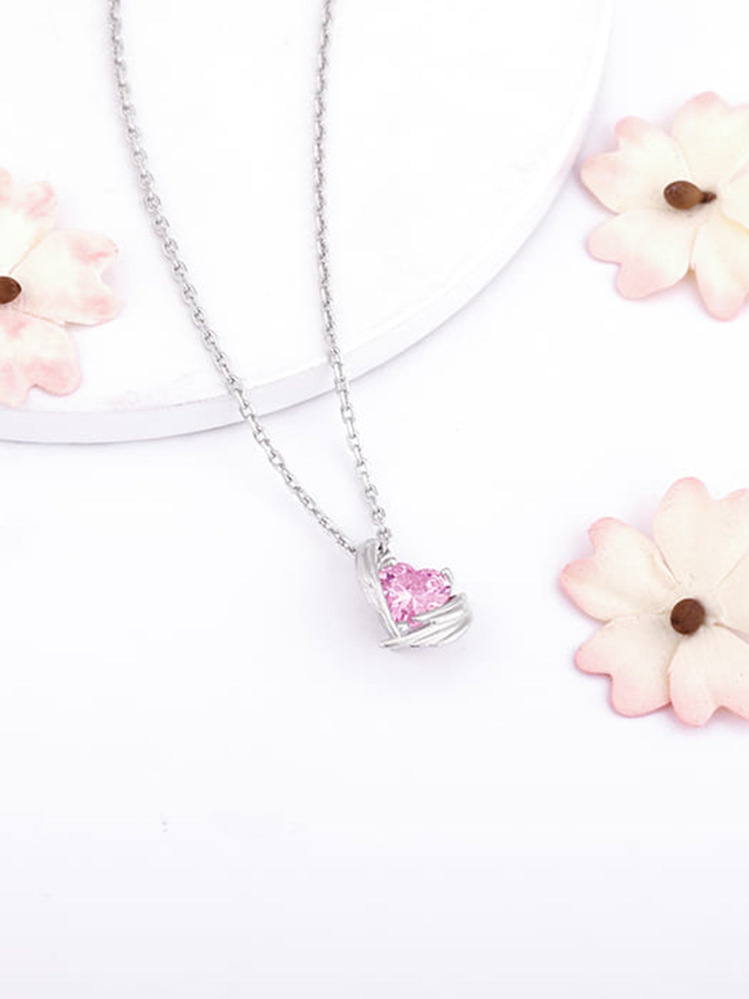 Silver Pink Angel Wings of Protection Necklace