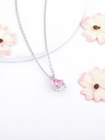 Silver Pink Angel Wings of Protection Necklace
