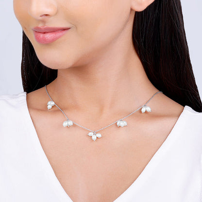 Silver Cluster of Pearls Necklace