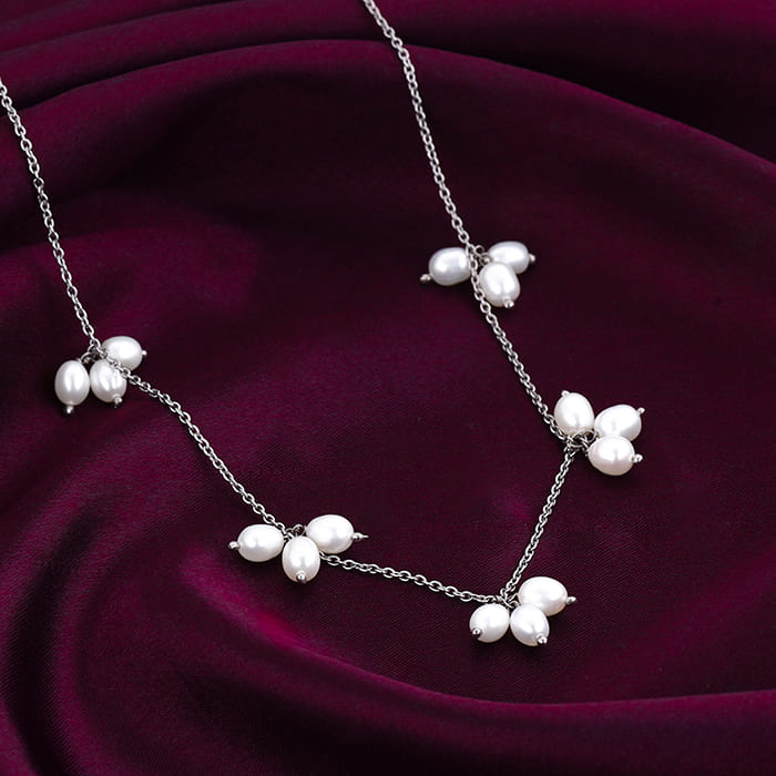 Silver Cluster of Pearls Necklace