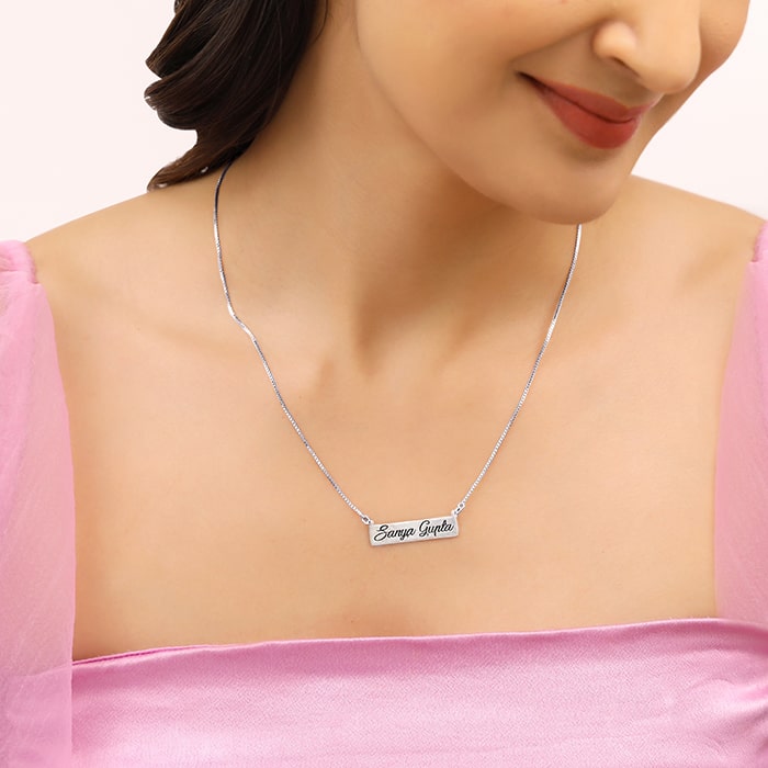 Silver Engraved Pendant with Box Chain - Main Image